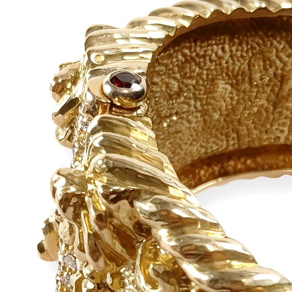 18K Gold Diamond & Ruby Handcrafted Bangle Limited Edition - Picture 9 of 16